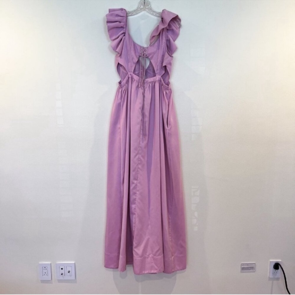 For Love & Lemons Miriam Pink Corset Back Ruffle Sleeve Maxi Dress Formal Gown - Picture 8 of 11